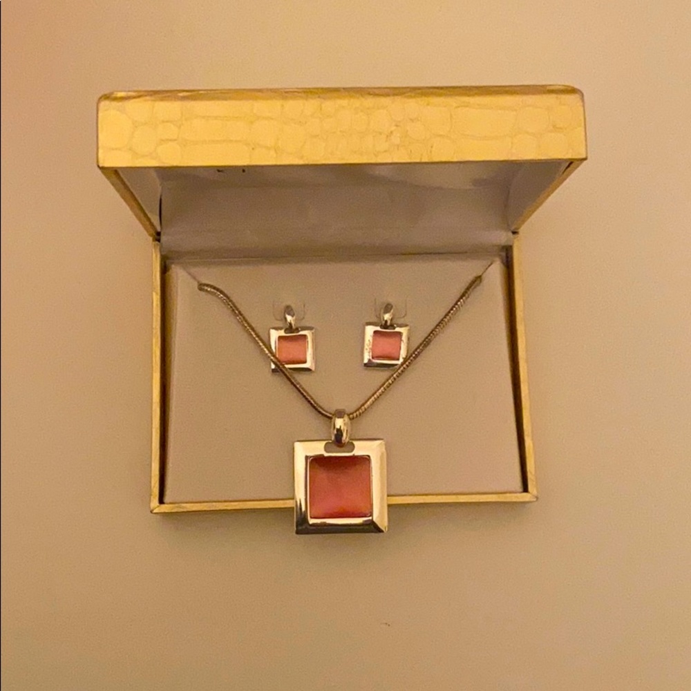 Pink and Silver Earring/Necklace Set